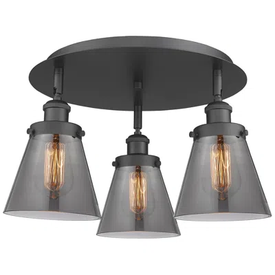 Innovations Lighting Cone 18" Wide 3 Light Matte Black Flush Mount With Plated Smoke Glass