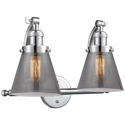 Innovations Lighting Cone 18"w 2 Light Polished Chrome Bath Vanity Light W/ Plated Smoke Sh