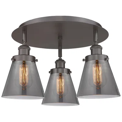 Innovations Lighting Cone 18"w 3 Light Oil Rubbed Bronze Flush Mount W/ Plated Smoke Glass