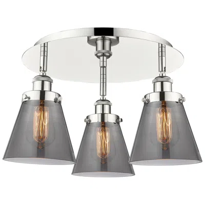 Innovations Lighting Cone 18"w 3 Light Polished Nickel Flush Mount With Plated Smoke Glass