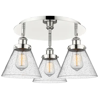 Innovations Lighting Cone 19.5" Wide 3 Light Polished Nickel Flush Mount With Seedy Glass S