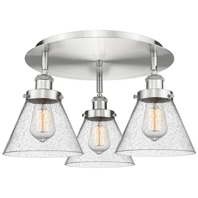 Innovations Lighting Cone 19.5" Wide 3 Light Satin Nickel Flush Mount With Seedy Glass Shad