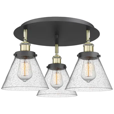 Innovations Lighting Cone 19.5"w 3 Light Black Antique Brass Flush Mount With Seedy Glass S