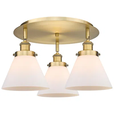Innovations Lighting Cone 19.5"w 3 Light Brushed Brass Flush Mount With Matte White Glass S