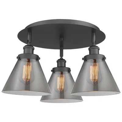 Innovations Lighting Cone 19.5"w 3 Light Matte Black Flush Mount With Plated Smoke Glass Sh