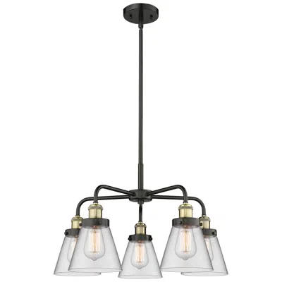 Innovations Lighting Cone 24.25"w 5 Light Black Brass Stem Hung Chandelier W/ Clear Shade