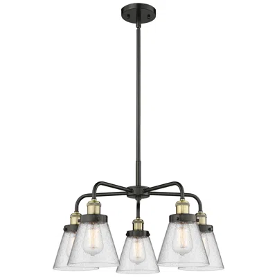 Innovations Lighting Cone 24.25"w 5 Light Black Brass Stem Hung Chandelier W/ Seedy Shade