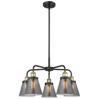 Innovations Lighting Cone 24.25"w 5 Light Black Brass Stem Hung Chandelier W/ Smoke Shade
