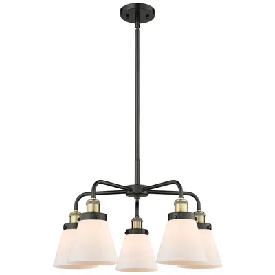 Innovations Lighting Cone 24.25"w 5 Light Black Brass Stem Hung Chandelier W/ White Shade
