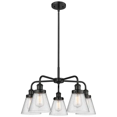 Innovations Lighting Cone 24.25"w 5 Light Matte Black Stem Hung Chandelier W/ Seedy Glass S