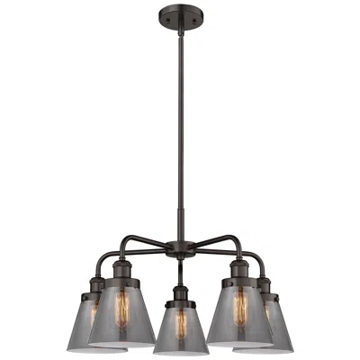 Innovations Lighting Cone 24.25"w 5 Light Oil Rubbed Bronze Stem Hung Chandelier W/ Smoke S