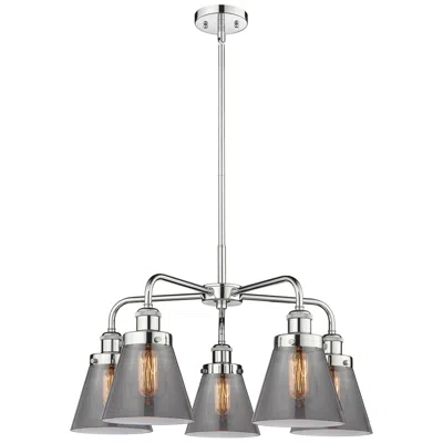 Innovations Lighting Cone 24.25"w 5 Light Polished Chrome Stem Hung Chandelier W/ Smoke Sha