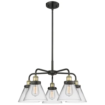 Innovations Lighting Cone 25.75"w 5 Light Black Brass Stem Hung Chandelier W/ Clear Shade