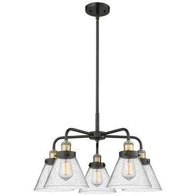 Innovations Lighting Cone 25.75"w 5 Light Black Brass Stem Hung Chandelier W/ Seedy Shade