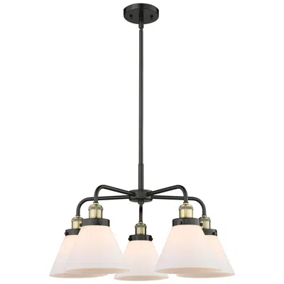 Innovations Lighting Cone 25.75"w 5 Light Black Brass Stem Hung Chandelier W/ White Shade
