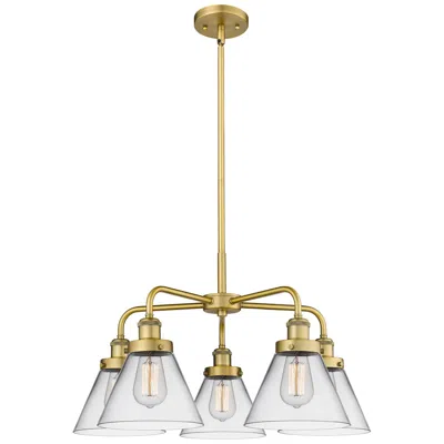Innovations Lighting Cone 25.75"w 5 Light Brushed Brass Stem Hung Chandelier W/ Clear Shade