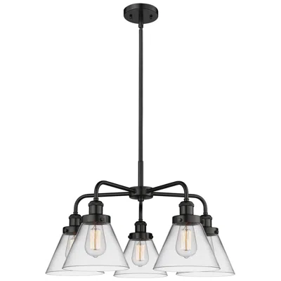 Innovations Lighting Cone 25.75"w 5 Light Matte Black Stem Hung Chandelier W/ Clear Glass S