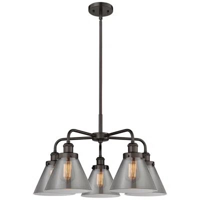Innovations Lighting Cone 25.75"w 5 Light Oil Rubbed Bronze Stem Hung Chandelier W/ Smoke S
