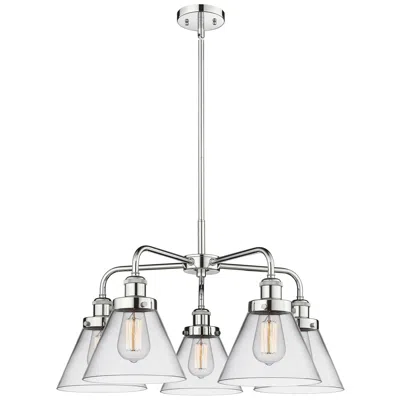 Innovations Lighting Cone 25.75"w 5 Light Polished Chrome Stem Hung Chandelier W/ Clear Sha