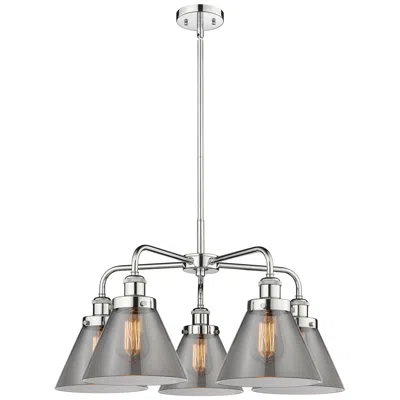 Innovations Lighting Cone 25.75"w 5 Light Polished Chrome Stem Hung Chandelier W/ Smoke Sha
