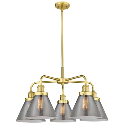 Innovations Lighting Cone 25.75"w 5 Light Satin Gold Stem Hung Chandelier W/ Smoke Glass Sh