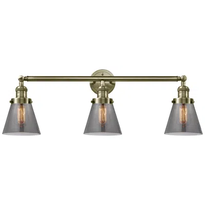 Innovations Lighting Cone 3 Light 30" Bath Light - Antique Brass - Plated Smoke Shade