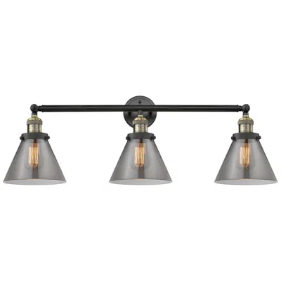 Innovations Lighting Cone 3 Light 32" Bath Light - Black Antique Brass - Plated Smoke Shade