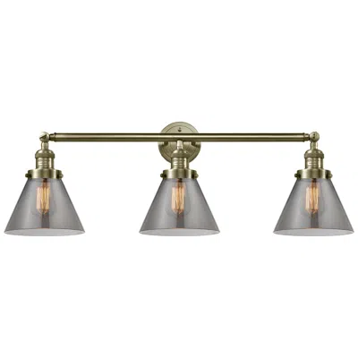 Innovations Lighting Cone 3 Light 32" Led Bath Light - Antique Brass - Plated Smoke Shade