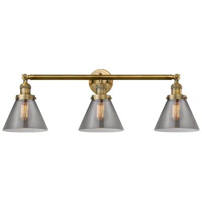 Innovations Lighting Cone 3 Light 32" Led Bath Light - Brushed Brass - Plated Smoke Shade