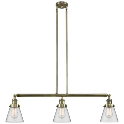 Innovations Lighting Cone 3 Light 39" Island Light - Antique Brass  - Clear Shade