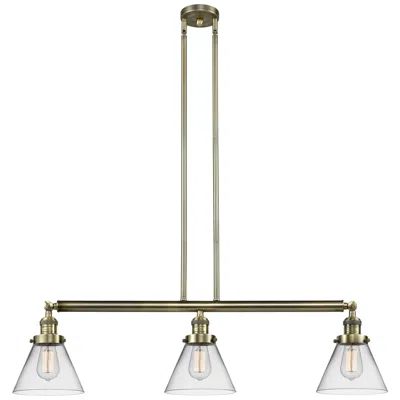 Innovations Lighting Cone 3 Light 40" Island Light - Antique Brass  - Clear Shade