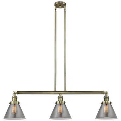 Innovations Lighting Cone 3 Light 40" Led Island Light - Antique Brass  - Plated Smoke Shad