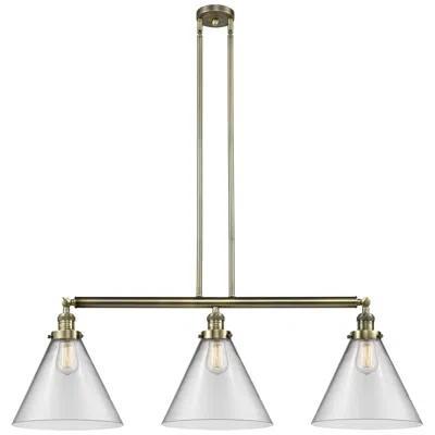 Innovations Lighting Cone 3 Light 44" Led Island Light - Antique Brass  - Clear Shade