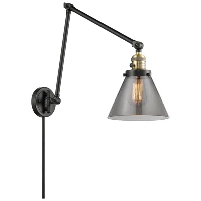 Innovations Lighting Cone 30" High Black Brass Swing Arm W/ Plated Smoke Shade
