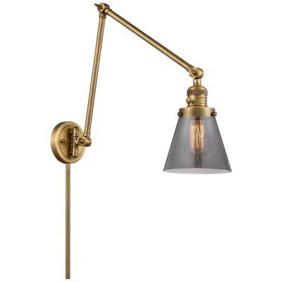 Innovations Lighting Cone 30" High Brushed Brass Swing Arm W/ Plated Smoke Shade