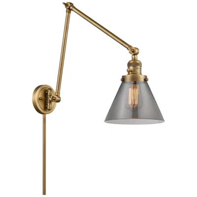 Innovations Lighting Cone 30" High Brushed Brass Swing Arm W/ Plated Smoke Shade