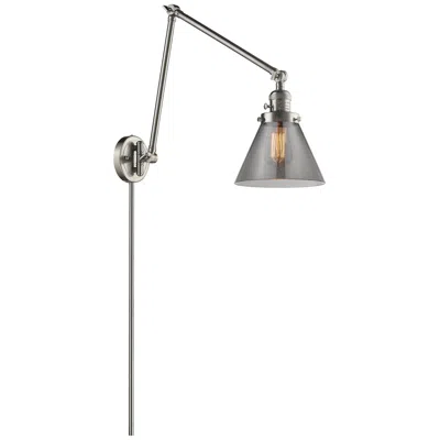 Innovations Lighting Cone 30" High Brushed Satin Nickel Swing Arm W/ Plated Smoke Shade