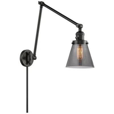 Innovations Lighting Cone 30" High Matte Black Swing Arm W/ Plated Smoke Shade