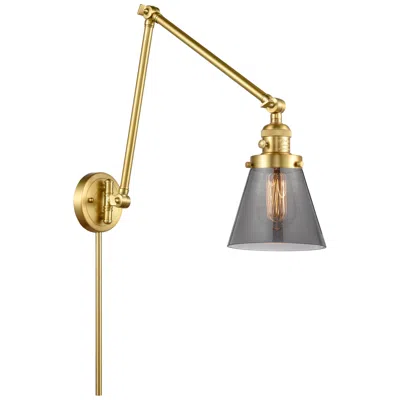 Innovations Lighting Cone 30" High Satin Gold Swing Arm W/ Plated Smoke Shade