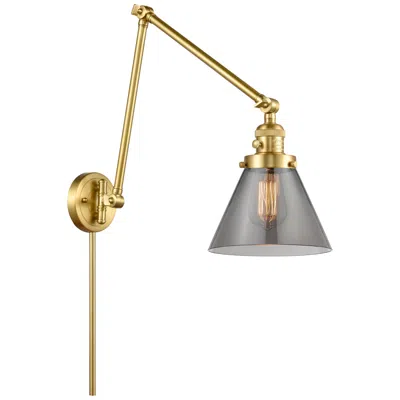 Innovations Lighting Cone 30" High Satin Gold Swing Arm W/ Plated Smoke Shade
