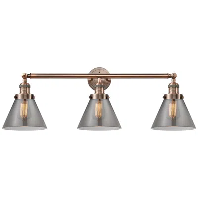Innovations Lighting Cone 32" 3-light Antique Copper Bath Light W/ Plated Smoke Shade