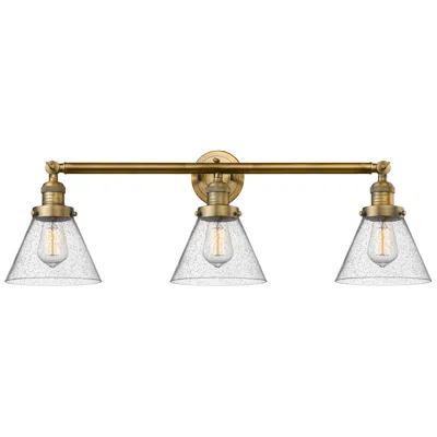 Innovations Lighting Cone 32" 3-light Brushed Brass Bath Light W/ Seedy Shade