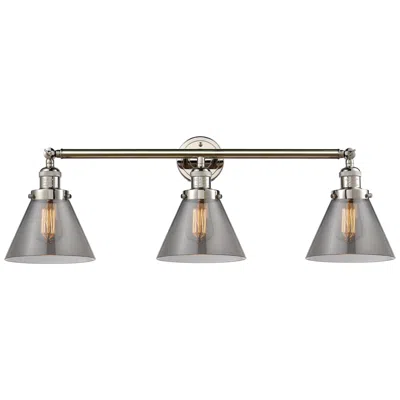 Innovations Lighting Cone 32" 3-light Polished Nickel Bath Light W/ Plated Smoke Shade