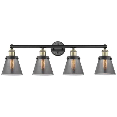 Innovations Lighting Cone 33.5" Wide 4 Light Black Brass Bath Vanity Light W/ Plated Smoke