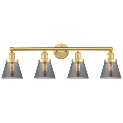 Innovations Lighting Cone 33.5" Wide 4 Light Satin Gold Bath Vanity Light W/ Plated Smoke S