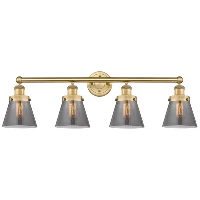 Innovations Lighting Cone 33.5"w 4 Light Brushed Brass Bath Vanity Light W/ Plated Smoke Sh