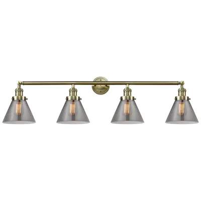 Innovations Lighting Cone 4 Light 44" Bath Light - Antique Brass - Plated Smoke Shade