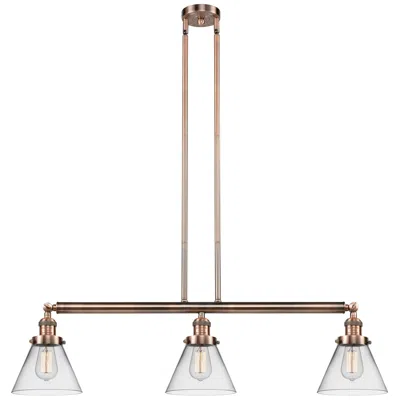 Innovations Lighting Cone 40.25" Wide 3 Light Copper Stem Hung Island Light W/ Clear Shade