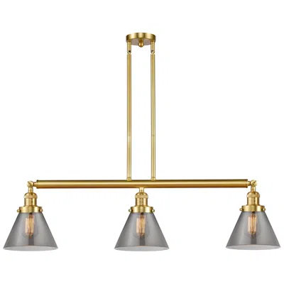 Innovations Lighting Cone 40.25" Wide 3 Light Gold Stem Hung Island Light W/ Plated Smoke S
