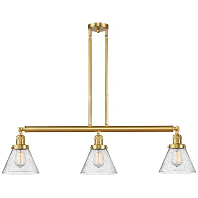 Innovations Lighting Cone 40.25" Wide 3 Light Satin Gold Stem Hung Island Light W/ Seedy Sh